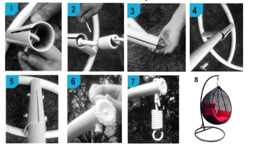 Кресло подвесное большое Кокон F-03 (Светло-серый ротанг/Черная подушка)