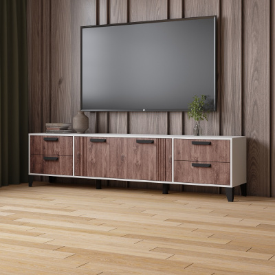 Тумба ТВ Парус-12 с опорами (Белый древесные поры/Палермо бруно)