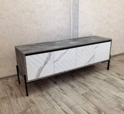 Тумба ТВ Аллиум-3 2 кат. (Айрон рок/Монте белый/Вставка венге/Черный)